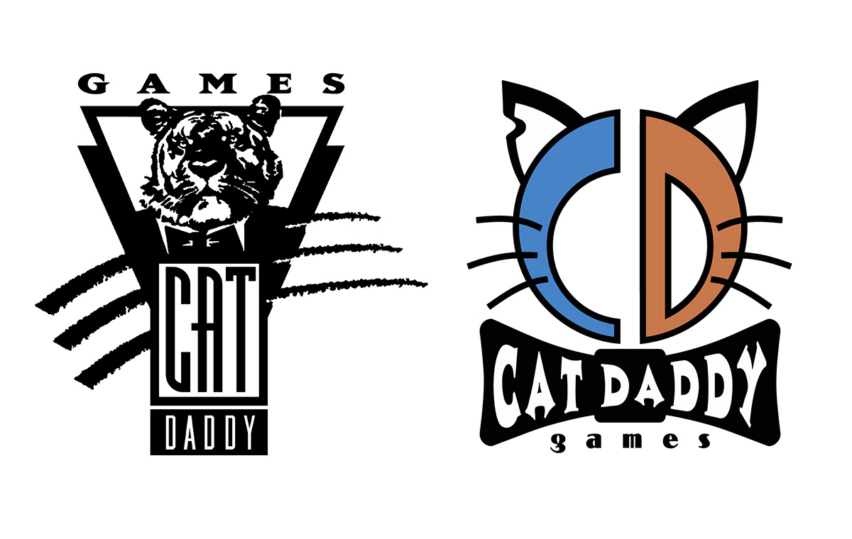 Old CatDaddy Games logo on the left and Current Logo on the right